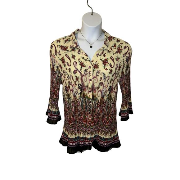 Avenue Women’s Plus Size 22/24 Boho Paisley Pleated Blouse Top - Flared Sleeves - Picture 7 of 9